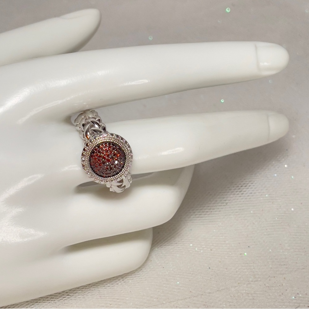 Red Affinity Diamond 925 Sterling Silver Engraved Halo Braided Band Ring